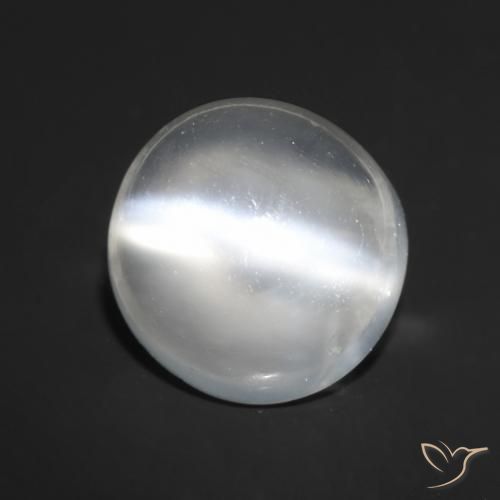 1.57 ct White Cat's Eye Moonstone Stone, Natural Cat's Eye Moonstone in Round Cabochon Shape for Sale