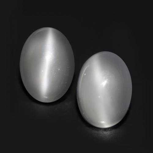 8,2 x 6 mm 毫米匹配椭圆形月光石猫眼 对 - 总重量 3,09 克拉/平均。 每颗 1,55 克拉,天然宝石,透明白色,莫氏硬度为 6 - 6,5, Photo A
