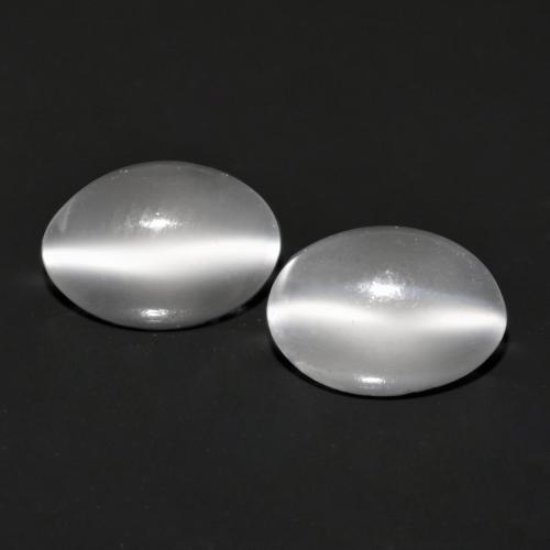 Piedra de Luna Ojo de Gato Ovalada a juego de 2 piezas en tamaño 7,1 x 5,1mm, peso 1,58 ct en total / promedio. 0,79 ct cada uno, Blanco en claridad Transparente, piedra preciosa natural No tratado, dureza de Mohs 6 - 6.5, Photo A