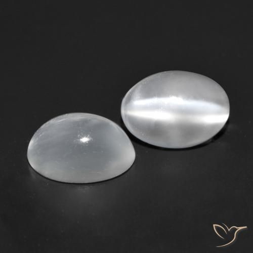 1.53 ctw White Cat's Eye Moonstone Stones, Natural Cat's Eye Moonstone in Oval Cabochon Shape for Sale