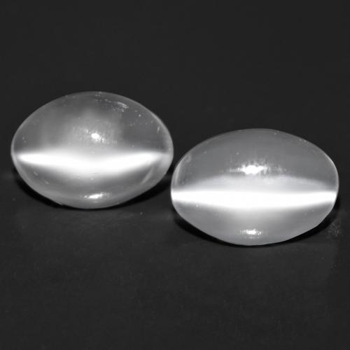 Par de Piedra de Luna Ojo de Gato Ovalada a juego de 7 x 5,1mm - Peso 1,51 ct en total / promedio. 0,76 ct cada uno, piedra preciosa natural No tratado, color Blanco con claridad Transparente, dureza Mohs 6 - 6.5, Photo A