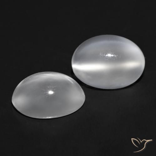 1.48 ctw White Cat's Eye Moonstone Stones, Natural Cat's Eye Moonstone in Oval Cabochon Shape for Sale