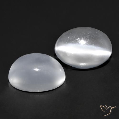 1.69 ctw White Cat's Eye Moonstone Stones, Natural Cat's Eye Moonstone in Oval Cabochon Shape for Sale