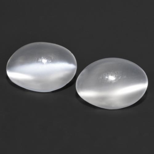 2 pièces assorties Oeil de chat de la Pierre de Lune Blanc Ovale de taille 7 x 5,1mm, poids total de 1,3 ct / moyenne de 0,65 ct chacune, Blanc avec pureté Transparent, pierre gemme naturelle Non traité, dureté de Mohs 6 à 6.5, Photo A