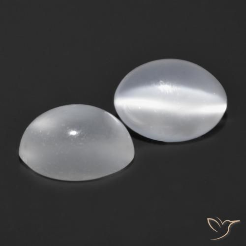 1.82 ctw White Cat's Eye Moonstone Stones, Natural Cat's Eye Moonstone in Oval Cabochon Shape for Sale