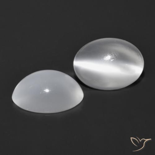 1.55 ctw White Cat's Eye Moonstone Stones, Natural Cat's Eye Moonstone in Oval Cabochon Shape for Sale