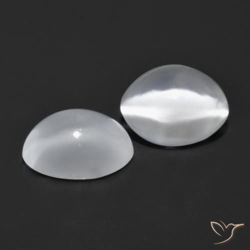 1.65 ctw White Cat's Eye Moonstone Stones, Natural Cat's Eye Moonstone in Oval Cabochon Shape for Sale