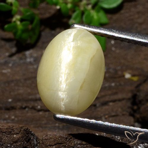Opale Occhio di Gatto 10,9 x 8,1mm giallo Ovale cabochon dal Madagascar, peso di 3,68 ct, gemma naturale non trattati in purezza Opaque, 1 pezzo Opale Occhio di Gatto - Colore: Caldo bianco sporco, durezza Mohs di 5,5 - 6,5, Photo A