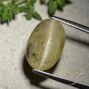 7.86 ct Yellow Cat's Eye Opal Stone, Natural Cat's Eye Opal in Oval Cabochon Shape for Sale