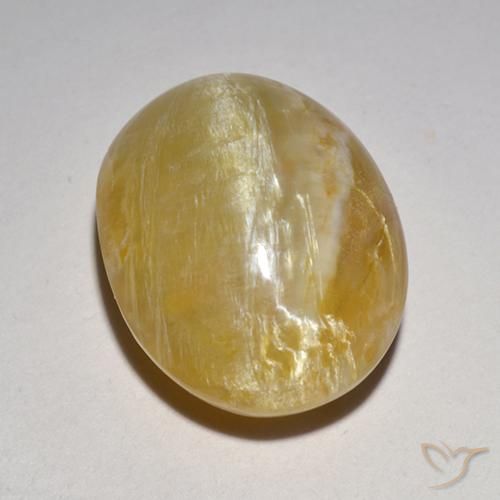 6.21 ct Yellow Cat's Eye Opal Stone, Natural Cat's Eye Opal in Oval Cabochon Shape for Sale