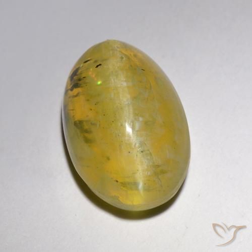 5.25 ct Yellow Cat's Eye Opal Stone, Natural Cat's Eye Opal in Oval Cabochon Shape for Sale