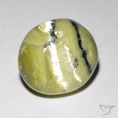 Opale œil de chat Vert oval cabochon du Brésil, 13,8 x 12,3mm, poids de 7,62 ct, pierre gemme naturelle Non traité de pureté Opaque , 1 pièce Opale œil de chat, couleur Vert jaunâtre, dureté Mohs de 5.5 à 6.5, Photo A