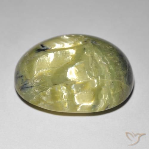 Cat's Eye Opal Gemstone in 21.8 x 17 mm Size for Sale, Cat's Eye Opal Stone in Earth Green Color