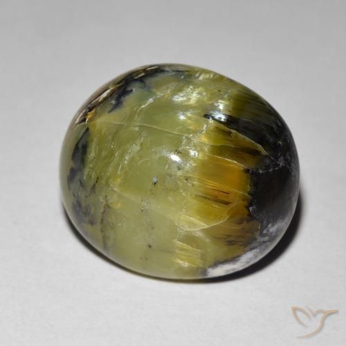 7.49 ct Green Cat's Eye Opal Stone, Natural Cat's Eye Opal in Oval Cabochon Shape for Sale