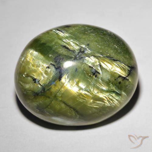 20,6 x 16,8mm Opale Occhio di Gatto verde taglio ovale dal Brasile, peso di 20,74 ct, pietra preziosa naturale non trattati in purezza Opaque, 1 pezzo Opale Occhio di Gatto Ovale cabochon - Colore: Verde terroso, durezza Mohs di 5,5 - 6,5 , Photo A