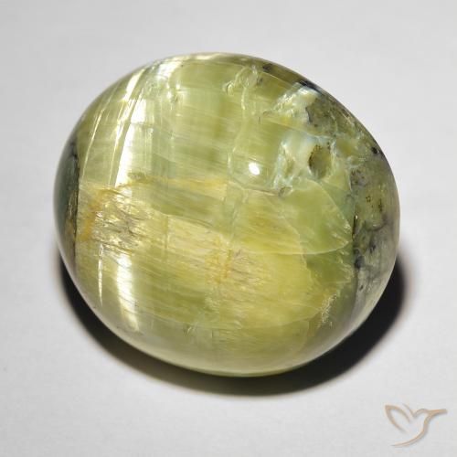 17.84 ct Green Cat's Eye Opal Stone, Natural Cat's Eye Opal in Oval Cabochon Shape for Sale
