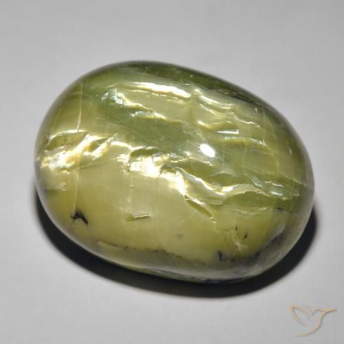 38.44 ct Green Cat's Eye Opal Stone, Natural Cat's Eye Opal in Oval Cabochon Shape for Sale
