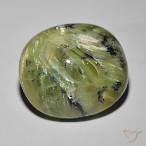 Opale œil de chat Vert oval cabochon 19 x 16,4mm du Brésil, poids de 17,19 ct, pierre gemme naturelle Non traité de pureté Opaque , 1 pièce Opale œil de chat, couleur : Vert moyen, dureté de Mohs de 5.5 à 6.5, Photo A
