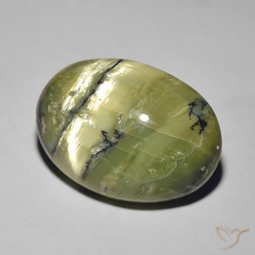 Opale œil de chat Vert jaunâtre Ovale 12,02 ct du Brésil, Dimension 19,4 x 14mm, Pierre gemme naturelle Non traité, pureté Opaque , 1 pièce Opale œil de chat oval cabochon, dureté de Mohs de 5.5 à 6.5, Photo A