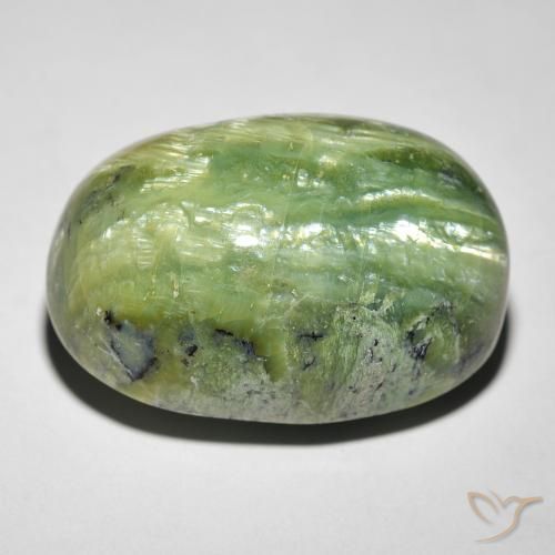 25.54 ct Green Cat's Eye Opal Stone, Natural Cat's Eye Opal in Oval Cabochon Shape for Sale