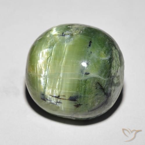 9.37 ct Green Cat's Eye Opal Stone, Natural Cat's Eye Opal in Oval Cabochon Shape for Sale