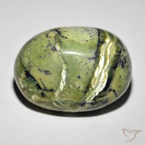 21.32 ct Green Cat's Eye Opal Gemstone, Cat's Eye Opal Gem in Oval Cabochon Shape for Sale.