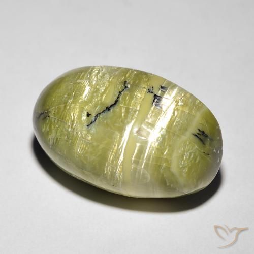 8.46 ct Green Cat's Eye Opal Stone, Natural Cat's Eye Opal in Oval Cabochon Shape for Sale