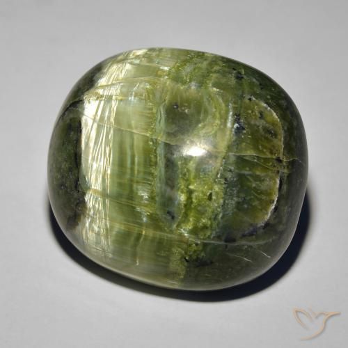 32.39 ct Green Cat's Eye Opal Stone, Natural Cat's Eye Opal in Oval Cabochon Shape for Sale