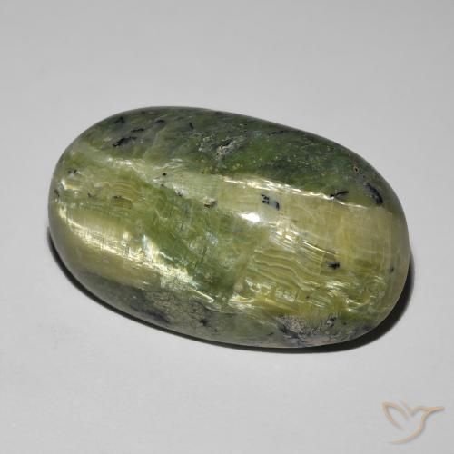 17.52 ct Green Cat's Eye Opal Stone, Natural Cat's Eye Opal in Oval Cabochon Shape for Sale
