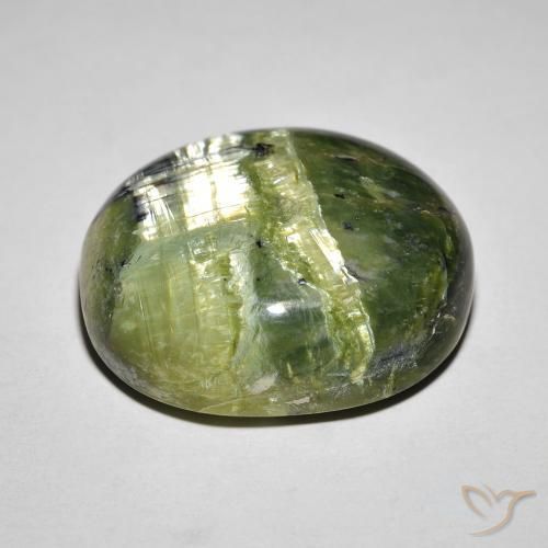 Cat's Eye Opal Gemstone in 19.9 x 17 mm Size for Sale, Cat's Eye Opal Stone in Yellowish Green Color
