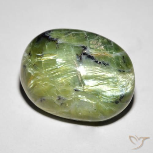 14.55 ct Green Cat's Eye Opal Gemstone, Cat's Eye Opal Gem in Oval Cabochon Shape for Sale.