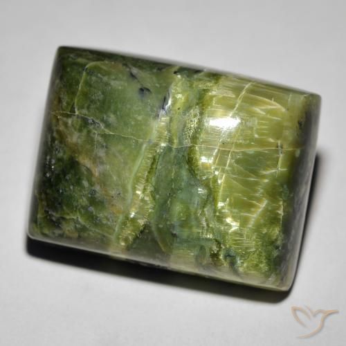 25.23 ct Green Cat's Eye Opal Stone, Natural Cat's Eye Opal in Baguette Cabochon Shape for Sale