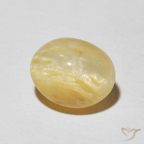 3.43 ct Yellow Cat's Eye Opal Stone, Natural Cat's Eye Opal in Oval Cabochon Shape for Sale