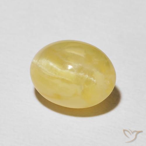 2.41 ct Yellow Cat's Eye Opal Stone, Natural Cat's Eye Opal in Oval Cabochon Shape for Sale