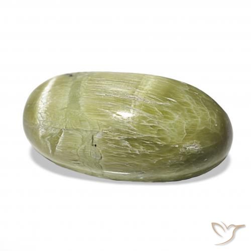 7.30 ct Green Cat's Eye Opal Stone, Natural Cat's Eye Opal in Oval Cabochon Shape for Sale