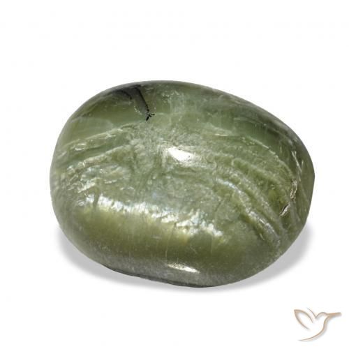 2.64 ct Green Cat's Eye Opal Stone, Natural Cat's Eye Opal in Oval Cabochon Shape for Sale