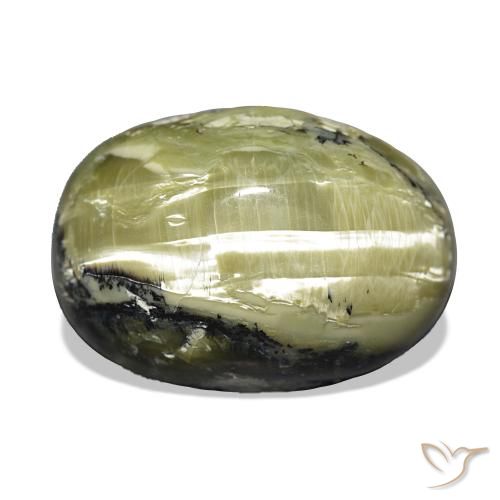 17.06 ct Green Cat's Eye Opal Gemstone, Cat's Eye Opal Gem in Oval Cabochon Shape for Sale.