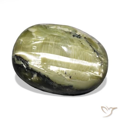 17.06 ct Green Cat's Eye Opal Stone, Natural Cat's Eye Opal in Oval Cabochon Shape for Sale