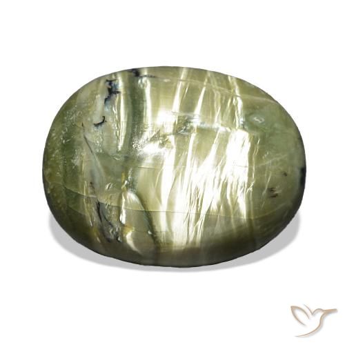 7.07 ct Green Cat's Eye Opal Gemstone, Cat's Eye Opal Gem in Oval Cabochon Shape for Sale.