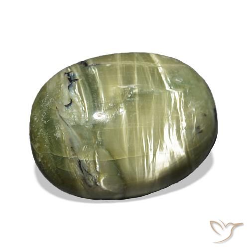 7.07 ct Green Cat's Eye Opal Stone, Natural Cat's Eye Opal in Oval Cabochon Shape for Sale