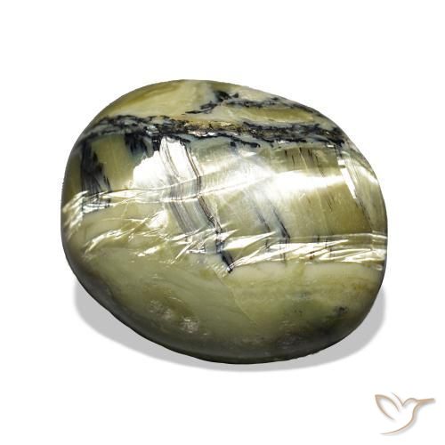 6.94 ct Green Cat's Eye Opal Stone, Natural Cat's Eye Opal in Oval Cabochon Shape for Sale
