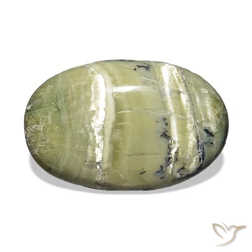 7.08 ct Green Cat's Eye Opal Gemstone, Cat's Eye Opal Gem in Oval Cabochon Shape for Sale.