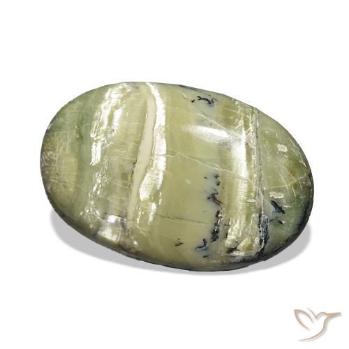 7.08 ct Green Cat's Eye Opal Stone, Natural Cat's Eye Opal in Oval Cabochon Shape for Sale