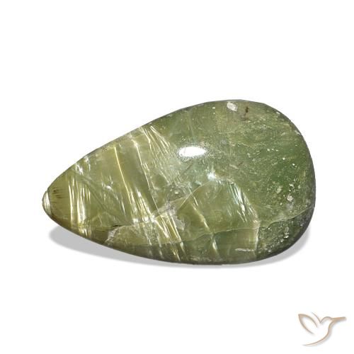 2.14 ct Green Cat's Eye Opal Gemstone, Cat's Eye Opal Gem in Pear Cabochon Shape for Sale.