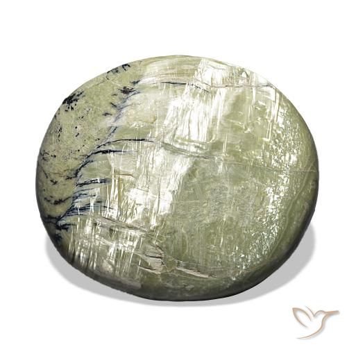 25.90 ct Green Cat's Eye Opal Gemstone, Cat's Eye Opal Gem in Cushion Cabochon Shape for Sale.
