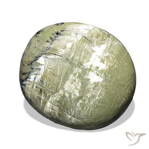 25.90 ct Green Cat's Eye Opal Stone, Natural Cat's Eye Opal in Cushion Cabochon Shape for Sale