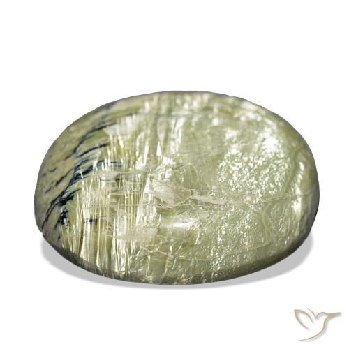 Cat's Eye Opal Gemstone in 26.4 x 23.5 mm Size for Sale, Cat's Eye Opal Stone in Yellowish Green Color