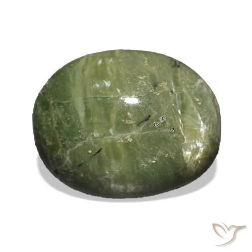 3.42 ct Green Cat's Eye Opal Gemstone, Cat's Eye Opal Gem in Oval Cabochon Shape for Sale.