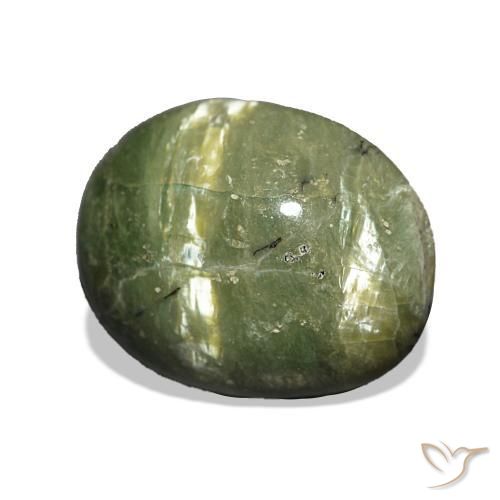 3.42 ct Green Cat's Eye Opal Stone, Natural Cat's Eye Opal in Oval Cabochon Shape for Sale