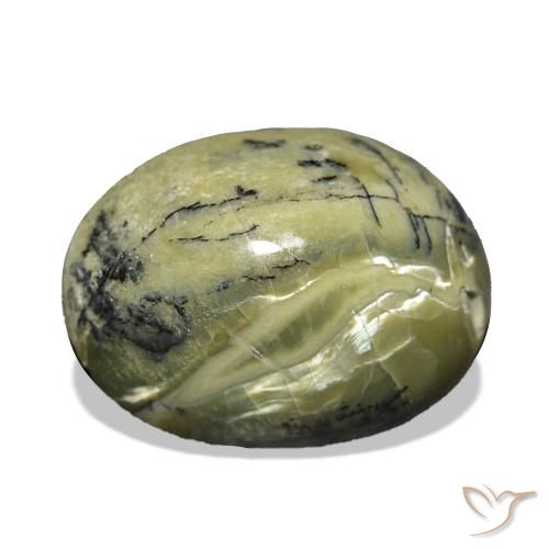 5.74 ct Green Cat's Eye Opal Gemstone, Cat's Eye Opal Gem in Oval Cabochon Shape for Sale.